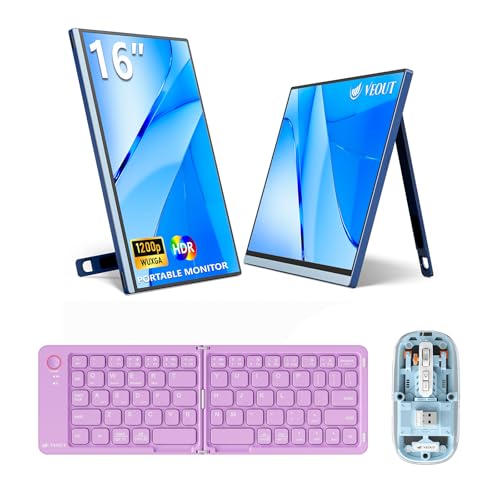 Image of Veout V1 Portable Monitor Bundle - 16 inch IPS Travel Display with Bluetooth Mouse & Foldable Keyboard, Plug-and-Play for Laptop /Mac /Phone, Ideal for Remote Work /Gaming /Coding