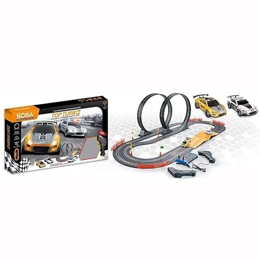 Electric High-Speed Slot Car Race Car Track Sets with 2 1:43 Scale Slot Cars and 2 Hand Controllers with Headlights and Dual Racing, Toys Gifts for 6 7 8 9 10 11 12 Boys Girls (18.4 Ft) 3