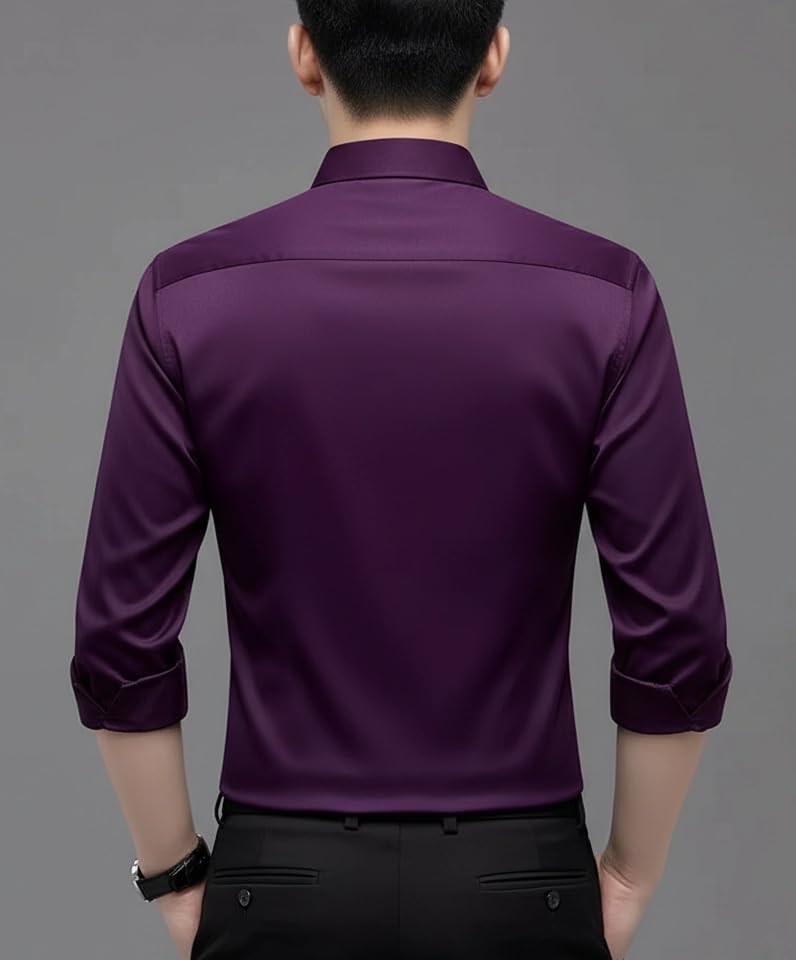 Image of IndoPrimo Men's Regular Fit Satin Designer Shirt with Stylish Vertical Line Sequence | Long Sleeve Formal & Casual Button Down Shirt for Casual and Party Look
