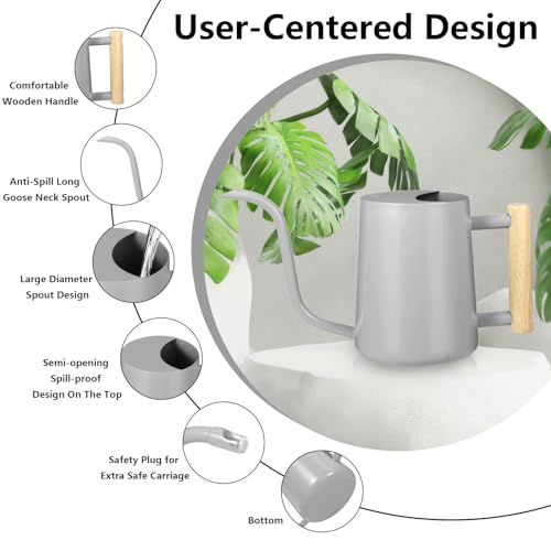 Image of Watering Can Indoor Plants, 35oz Small Indoor Stainless Steel Metal Watering Can Modern Decorative Watering Pot with Long Spout for Indoor House Plant Bonsai Garden Flowers (Gray)