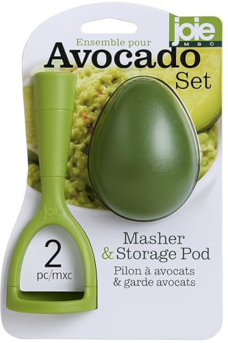 JoieMSC Avocado Masher & Storage Pod Set – 2 PC | Easy Guacamole Maker & Freshness Keeper | Smash & Store for Fresh Guacamole