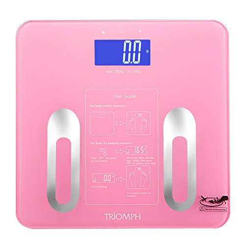 Triomph Precision Digital Bathroom Body Fat Scale with Backlit LCD Display, Body Composition Analyzer Measures Weight,Body Fat,Water,BMI,Muscle,Bone Mass and Calorie,400 lbs,Fat Loss Monitor,Pink