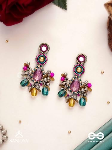 Image of SANJOYA by EVERSTYLISH Kundan Earrings for Women | Multicolor Stone & Pearl Drop Dangler Studs | Ethnic Jewelry for Weddings, Festivals & Special Occasions