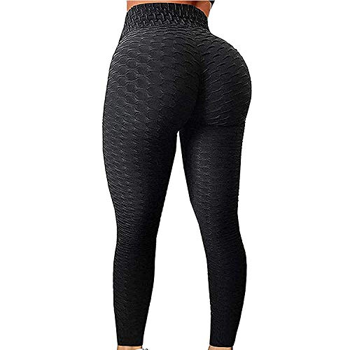 Fitever High Waist Yoga Pants for Women Butt Lifting Peach Leggings Workout Scrunch Tummy Control Tights Booty Cellulite Pants(Black,2X-Large)