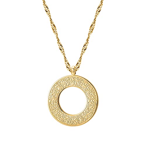 Qitian Islam Muslim Allah Ayatul Kursi Chain Necklace for Women Jewelry Spirit Prayer Allah Pendants 45 cm Necklaces（Gold）