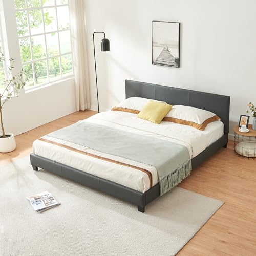 Corium Modernes Kunstlederbett dunkelgrau 180x200cm