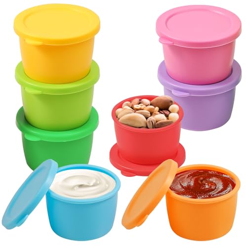KOLUTI 2.4oz Salad Dressing Container To Go 8 Pack, Nonstick Silicone Condiment Portion Cup with Lid, Small Sauce Storage Box for Lunch Bento, Leak-proof, BPA Free, Dishwasher & Microwave & Oven Safe