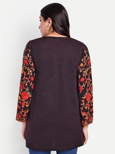 Image of HAUTEMODA Women Woollen Short Kashmiri Embroidery Phiran Kurta