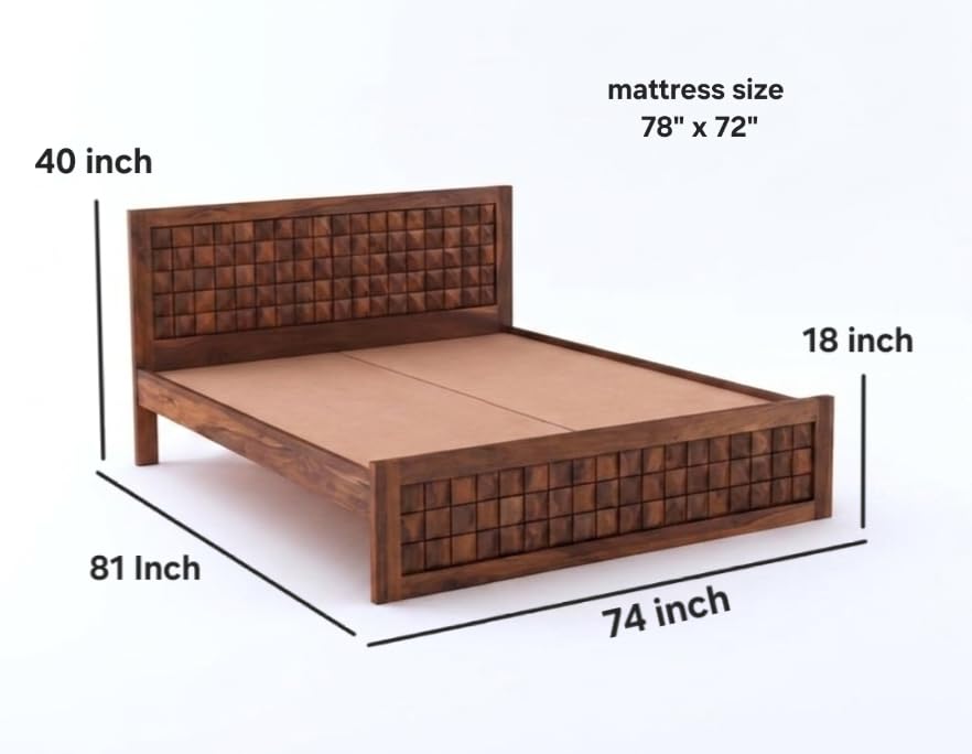 Image of Diamond Solid Sheesham Wood King Size Bed Without Storage & with 2 Bedside Table|Wooden Box King Size Double Cot Bed Without Storage Box for Home,Bedroom,Living Room,Hotel|Honey Finish
