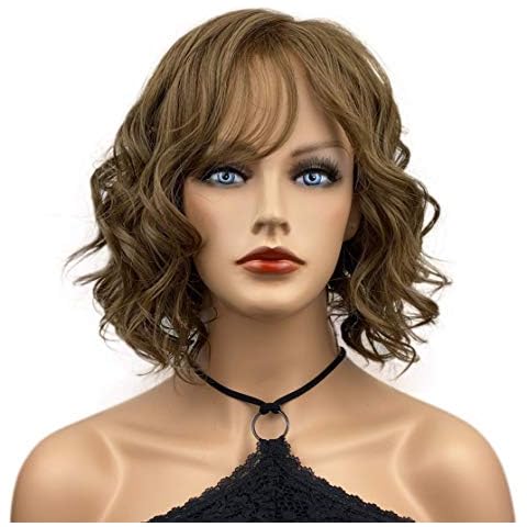 Wiginway Short Wavy Soft Heat Resistant Fiber Synthetic Wigs Natural Looking Premium Hair for Women 10 Inch Medium Brown Cover