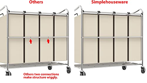 Simplehouseware 4-Bag Heavy Duty Rolling Laundry Sorter Cart, Chrome #TOP7
