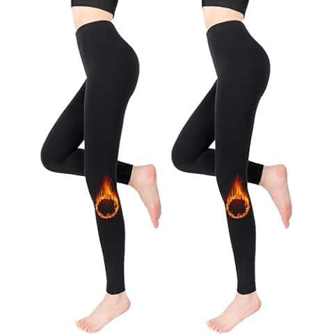 EABERN 2 Pairs Fleece Lined Leggings for Women High Waisted Cotton Winter Pants Tummy Control Thermal Tights Black Cover