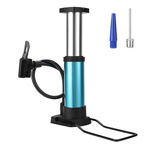 Bike Pump, Foot Activated Bicycle Pump, Portable Mini Bicycle Pump fits Universal Presta and Schrader | Aluminum Alloy Bicycle Tire Pump for Road, Mountain and BMX Bikes