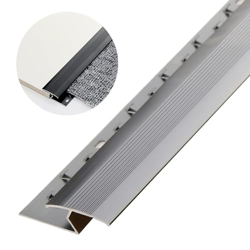 ABPETE Aluminum Alloy Floor Transition Strip:Cuttable Carpet Edge Protector,Carpet to Tile Threshold Strip,Door/Carpet/Tile/Threshold Reducer,Carpet Edge Trim for Home,Office,Hotel,0.9m (Gray), Grey