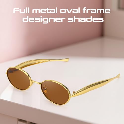SODQW Retro Oval Sunglasses for Women Vintage Round Sun Glasses with Gold Metal Temples UV400 Protection 2025 Shades — view 6