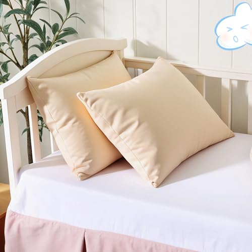 Image of 100% Cotton Toddler Pillow Protectors with Invisible Zipper, 600 Thread Count Sateen Wave Soft Breathable Hypoallergenic Nursery Pillowcases for Kids, 13x18 Inches, Set of 2