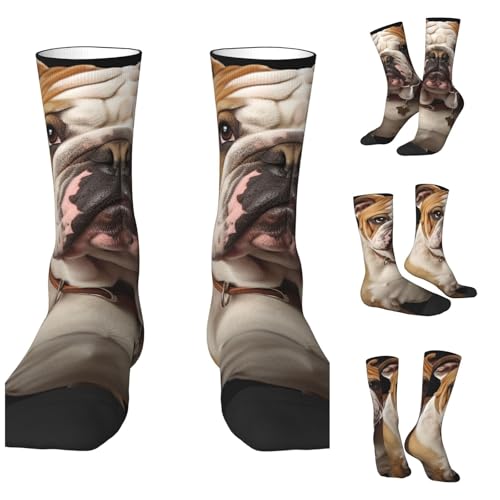 LZQPOEAS English-Bulldog Athletic Socks Unisex Cushioned Crew Socks Hiking Running Calf Sock Soft Above Ankle Sock