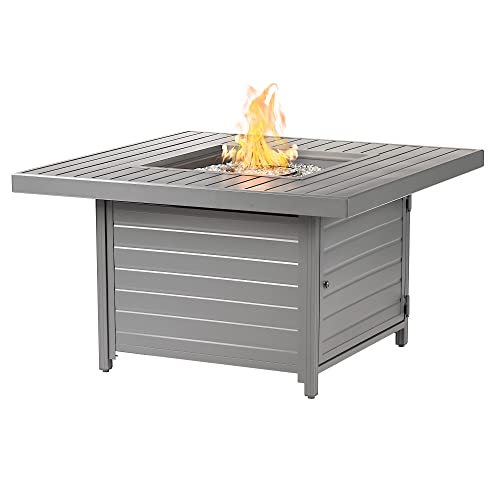 Image of Square 42 in. x 42 in. Aluminum Propane Fire Pit Table with Glass Beads, Two Covers, Lid, 57,000 BTUs in Grey Finish