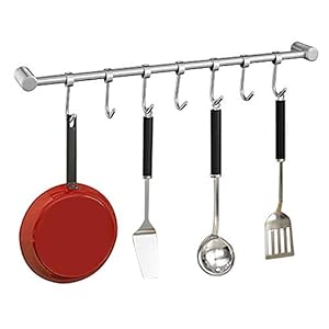 Hakenlijst, keukenrek, ophanglijst, van 304 roestvrij staal, keuken, hakenlijst met 7 haken, 380 mm