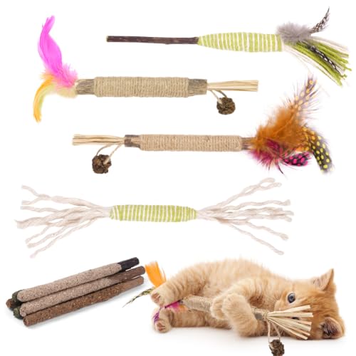 OSDUE Palitos de Catnip para Gatos, 10 Piezas Masticar Palos Gato Naturales Matatabi Silvervine Palos Juguetes de Hierba Gatera de Limpieza de Dientes y Liberación de Estrés Palillos para Masticar