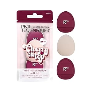 Real Techniques Cherry On Top Mini Marshmallow Puff Trio, Mini Makeup Puffs For Concealer & Foundation, Spot Correcting & Blending, Dry Use Beauty Sponge, Travel Size, Vegan & Cruelty-Free, 3 Count