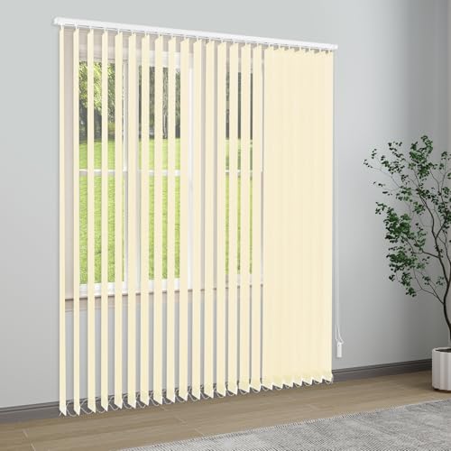 Persiana vertical de 180 x 200 cm, cortinas de láminas de poliéster, listones giratorios 179°, pista de aluminio de 2 mm, montaje en pared y techo, opaco, cortina corredera vertical, color blanco