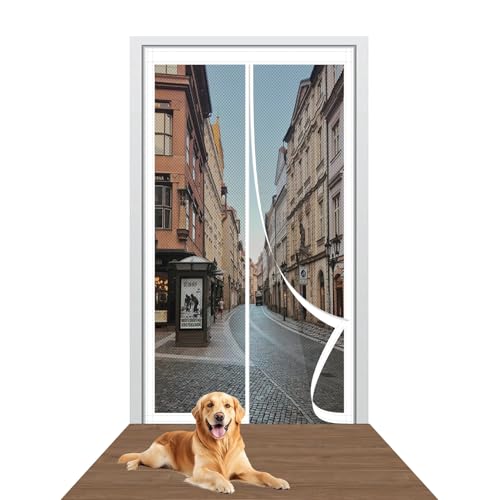 Moustiquaire de Porte Magnétique 78 x 210 cm Fermeture Automatique Moustiquaire Fenêtre Magnetique Kit D'Installation Complet pour La Plupart Les Types de Fenêtres Ou Porte, Blanc