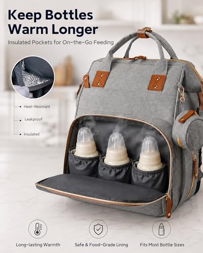 Image of houscly Diaper Bag Backpack with Changing Station,Baby Bags New Mom Gifts Panaleras Para Bebe Baby Girl Newborn Essentials Must Haves Baby Shower Gifts Baby Registry Search Light Gray