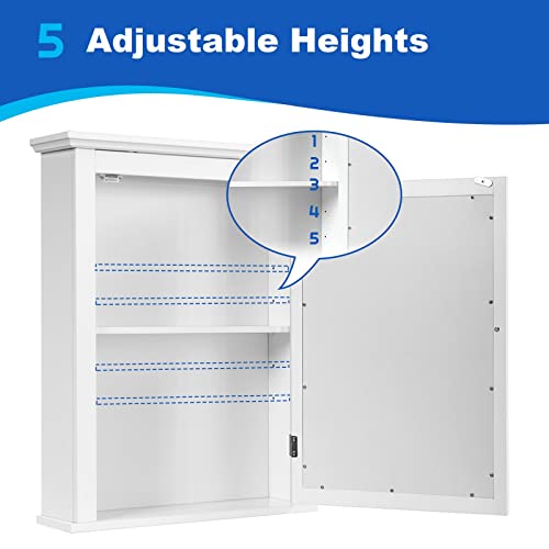 GIANTEX Armario de Baño con Espejo, Armario de Pared con Estante Ajustable y Puerta con Espejo, 56 x 19 x 69,5 cm, Gabinete Colgante para Baño, Entrada (Blanco) - imagen 5