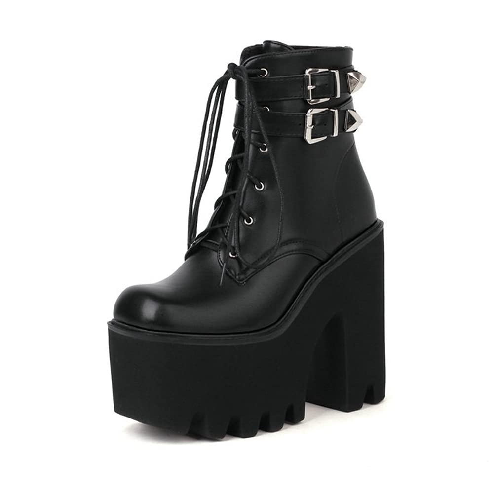 Botines Militares De Tacón Alto Grueso con Plataforma Punk Gótica Botas Combat para Mujer