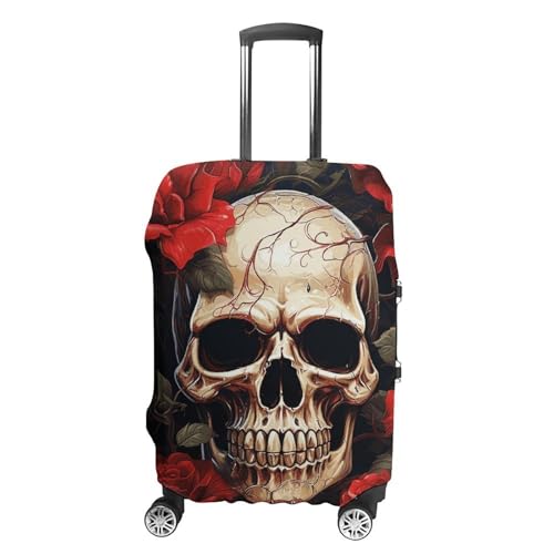 Skull Rose-Red Luggage Cover, Washable Elastic Suitcase Cover Protector Fit 18-32 Inch Luggage
