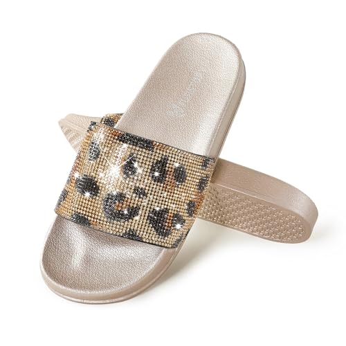Image of Fur Story Womens Slides House Slippers Rhinestone Glitter Slides Cute bling Flat for Women Platform Sandals Cozy Bedroom Slippers Shower Shoes