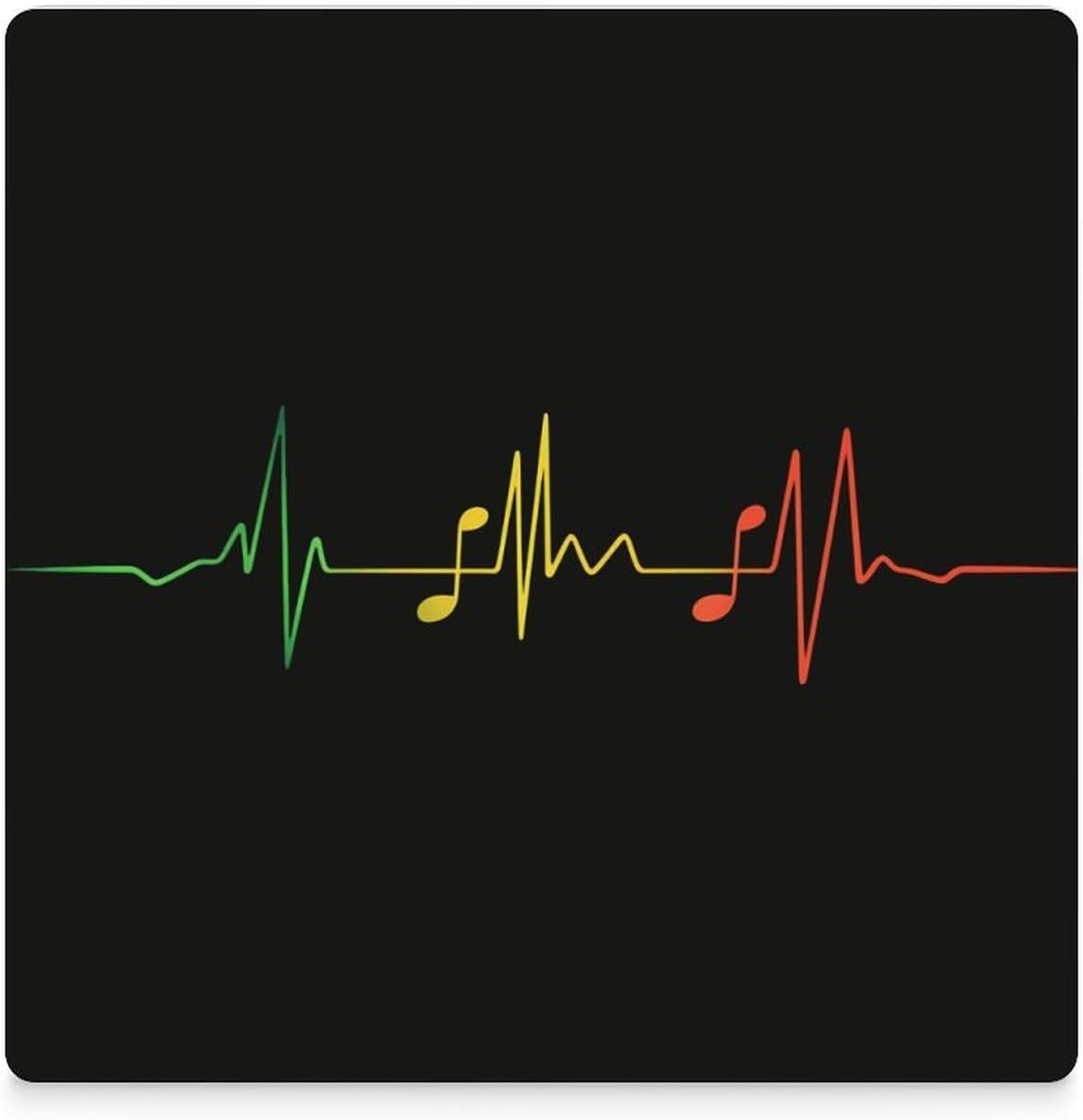 Reggae Music Note Heartbeat Coasters for Drinks Square Ceramic Coasters Cup Mats with Cork Base