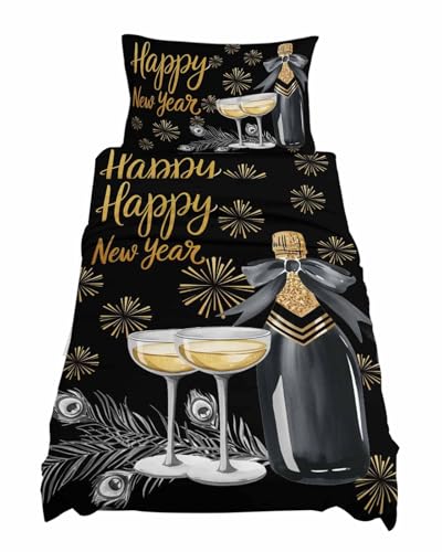 Homechoid Happy New Year Twin XL Sheet Set 66"x102", Cups