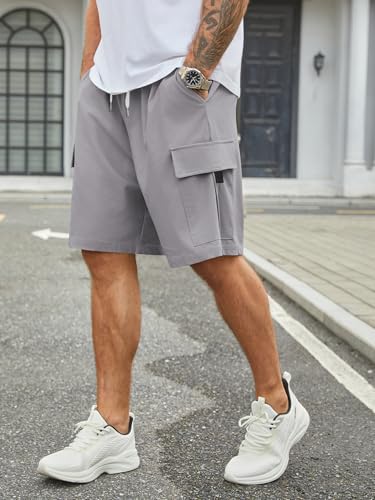 Image of Hardaddy Men's Casual Stretch Cargo Shorts Classic Drawstring Elastic Waist Relaxed Fit Work Short with 5 Pockets