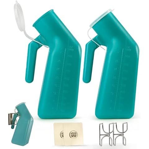 Urinals for Men Two 1000ml Urine Bottle (Green) with 2 Hooks, Suitable for Nighttime use, in The car, at The Beach, While Travelling, specifically for Male use Cover