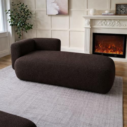 Image of Boucle Fabric Upholstered Samuel Diwan, Couch, Chaise Lounge, Settee, Sofa, Chaise Lounge, Brown