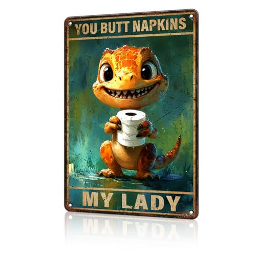 peiyeety Dino Bathroom Decor Funny Dinosaur Tin Signs Dinosaur Bathroom Sign Dinosaur Wall Decor for Toilet for Home Living Room Man Cave Bar Garage Cafe Pub Club 8x12 Inch