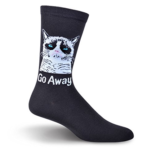 Grumpy Cat Men's Go Away Crew Socks, Black, 10-13/6-12