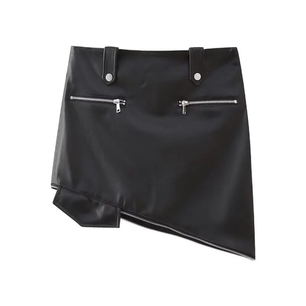 SWEPER Falda Corta De Mujer - Falda De Cuero Desmontable para Mujer De Invierno Falda Asimétrica con Detalle De Costura con Cremallera A La Moda