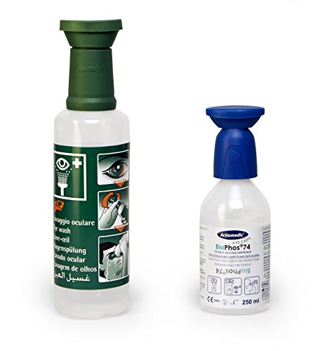 MedX5 Notfall Augendusche, Augenspülung mit steriler Kochsalzlösung (0.9%) und BioPhos 74 Pufferlösung, Augenspülstation mit Spiegel, Augenspüllösung, Augenspüler, Augenspülflasche