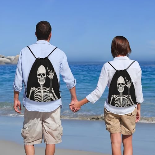 Skeleton Skull Drawstring Backpack Gym Backpack Sackpack Rock Roll Hippie Swim Yoga Bag Sports Drawstring Bags For Men Women Medium 16.5"x19.6"2