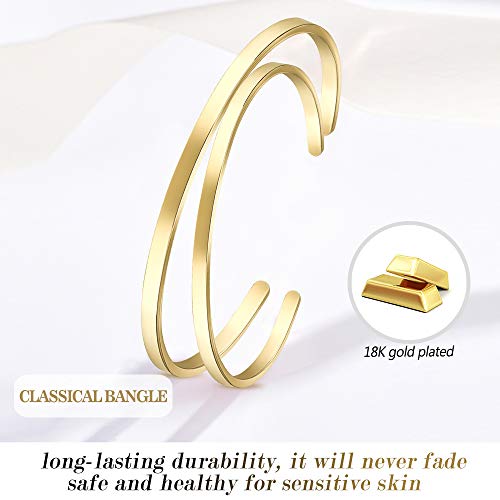 Lolalet Thin Open Cuff Bracelet, Christmas Gift for Girlfriend Wife Mom, 18K Gold Plated Couples Oval Love Bracelets, Plain Polished Finish Open Cuff Bangle Jewelry Gift for Men Women3