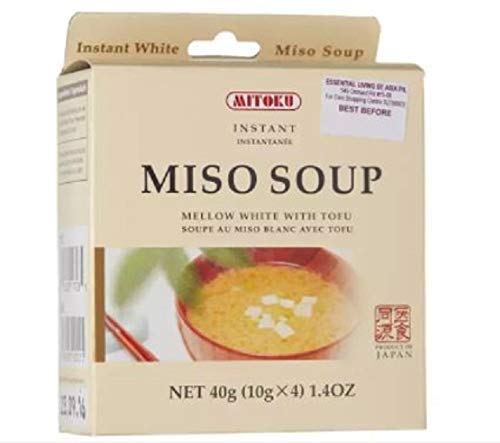 Mitoku Sopa de miso blanca instantánea de 40 g (10 g x 4 ), una sopa de miso de degustación blanca suave hecha a una receta tradicional japonesa. Base de miso blanca con tofu y cebollas de primavera.