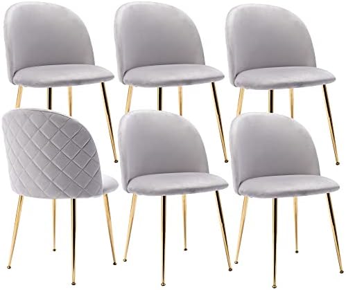 chairus Dining Chairs Set of 6 Velvet Upholstered Vanity Chair with Gold Metal Legs, Modern Living Room Bedroom Accent Chairs Side Chair, Grey