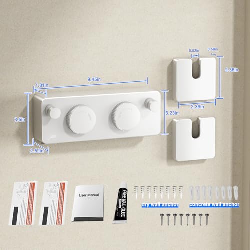 Image of MUSTORN Retractable Twin Clothesline Indoor, Non-Sagging Outdoor Clothes Line Retracting Heavy Duty Clothes Drying Laundry Line Wall Mounted Stainless Steel Line-13.8Feets(Double Line-White)