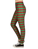 Women's Christmas Leggings Red Green Stripe Elf Pants Novelty Workout Tights