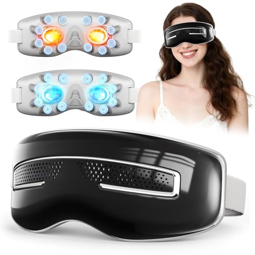 Eye Massager with Heat and Cooling, Integrated Smart Sleep Mask with Nose Rest and Soft Silicone Massage Head, 4 Massage Modes for Migraines, Dry Eye, Dark Circles,Bluetooth Music, Gift for Men Women