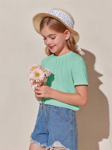 Image of Haloumoning Girls Pleated T Shirts Kids Summer Short Sleeve Fashion Tops Tees 5-14 Years