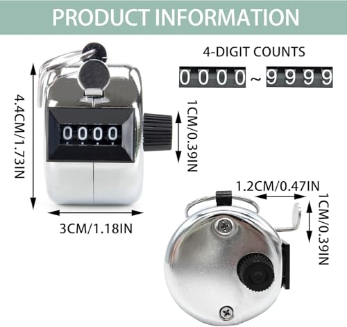 SpetngSake Handzähler Zähler,Metall Zähler Klicker,4 Stellige Mechanischer Rundenzähler,Silbrig Klickzähler,Ohne Batteriebetrieb Tally Counter,für Personenzähler,Coaching,Fitness Sport Training Schul